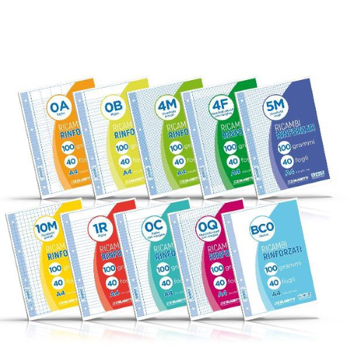 BLASETTI RICAMBI RINFORZATI A4 100 GR QUADRETTI 0Q BIANCO 40 FOGLI CONF 1 Pz.